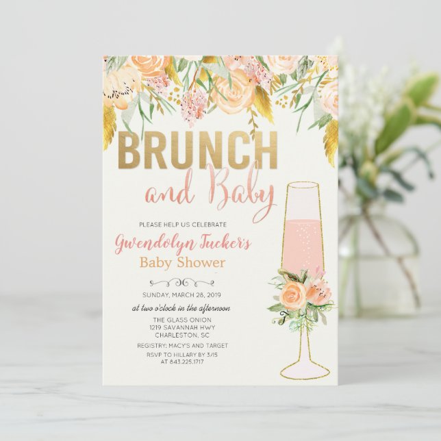 Brunch and Bubbly Baby Shower Invitation (Standing Front)