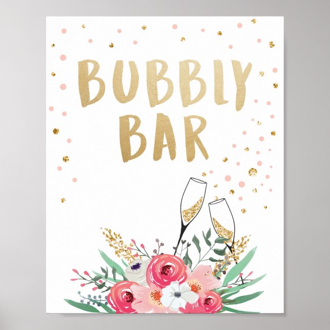 Brunch and Bubbly Bar Floral Bridal Table Sign (Front)