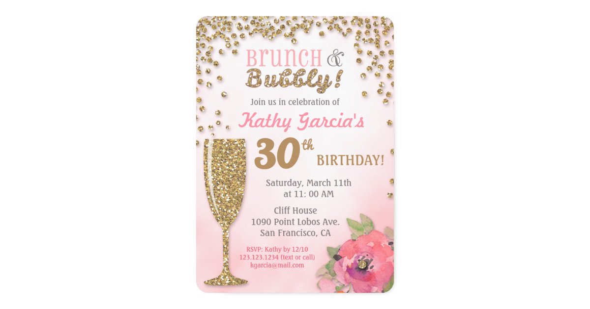 Brunch And Bubbly Birthday Glitter Invitation Zazzle Com First birthday invitation wordings for kids. brunch and bubbly birthday glitter invitation zazzle com