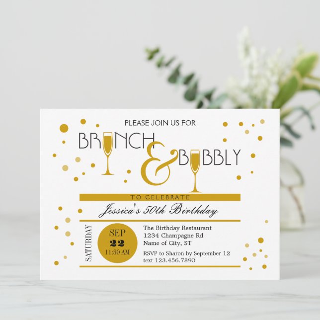 Brunch and Bubbly Birthday Invitation (Standing Front)