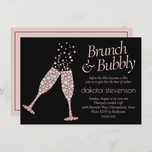 Brunch and Bubbly  Black and Blush Pink Shower Invitation