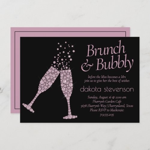 Brunch and Bubbly  Black and Millennial Pink Invitation