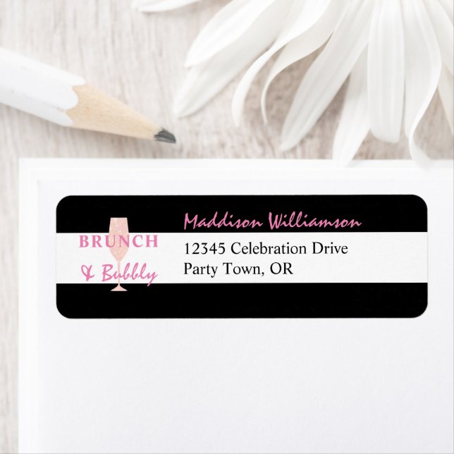 Brunch and Bubbly Black and white Return Address Label (Insitu)