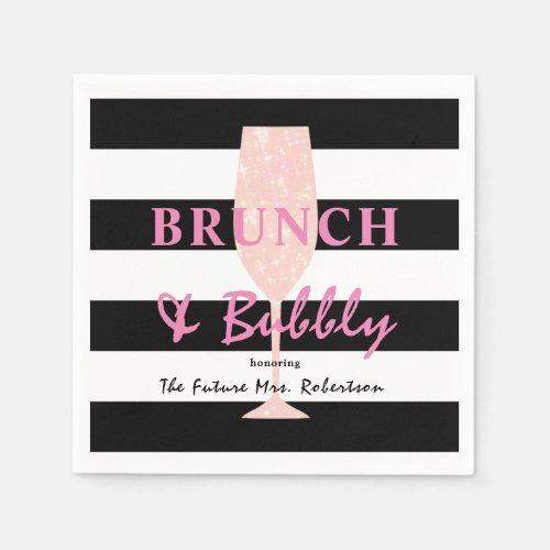 Brunch and Bubbly Black and white Stripe  Pink Napkins