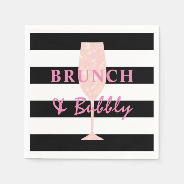 Brunch and Bubbly Black and white Stripe | Pink Napkins (Front)