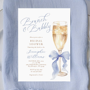 Brunch and Bubbly Blue Bow Bridal Shower Invitation