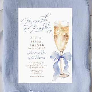 Brunch and Bubbly Blue Bow Bridal Shower Invitation
