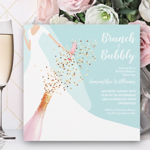 Brunch and Bubbly Blue Bridal Shower Invitation