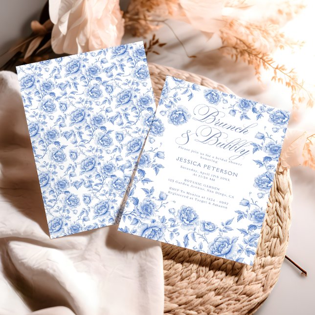 Brunch and Bubbly Blue Chinoiserie Bridal Shower  Invitation (Creator Uploaded)
