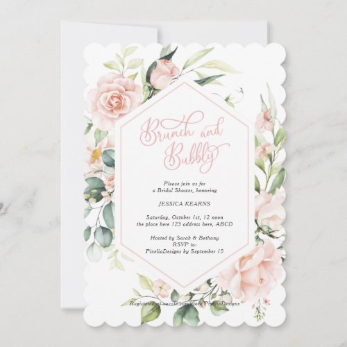Brunch and bubbly blush chic watercolor floral inv invitation