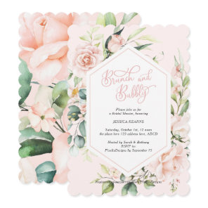 Brunch and bubbly blush chic watercolor floral invitation