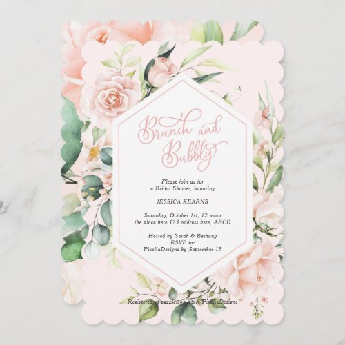 Brunch and bubbly blush chic watercolor floral invitation