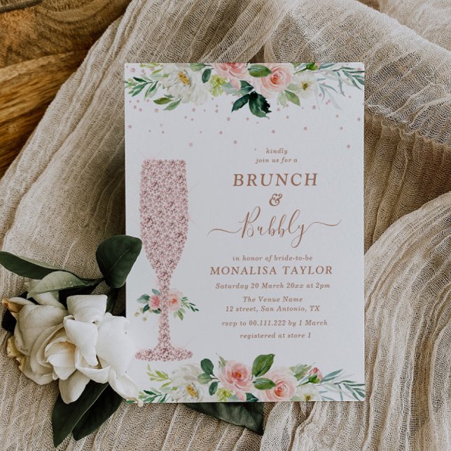 brunch and bubbly blush floral bridal shower invitation (Creator Uploaded)