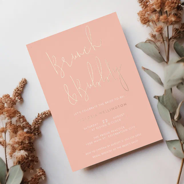 Brunch and Bubbly Blush Pink Bridal Shower Gold Foil Invitation | Zazzle