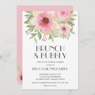 Brunch and Bubbly Blush Pink Floral Bridal Shower Invitation