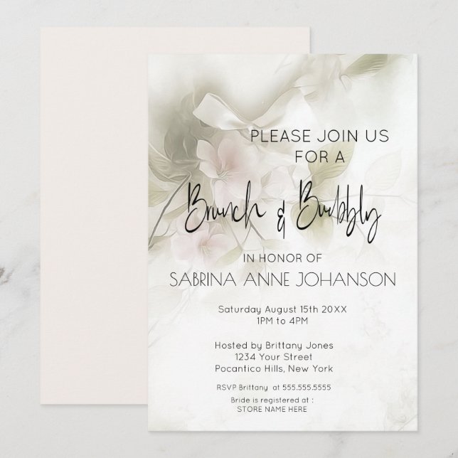 Brunch and Bubbly Blush Pink Peach Blossoms Invitation (Front/Back)