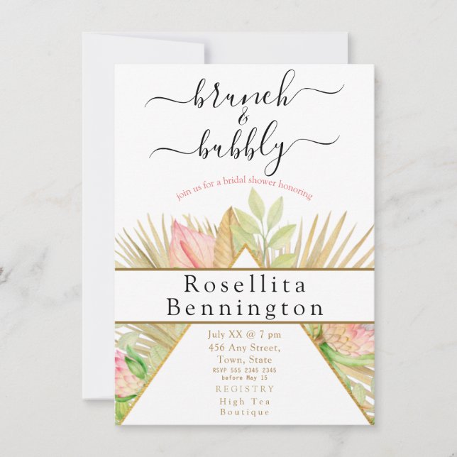 Brunch and Bubbly Boho Floral Bridal Shower Invitation (Front)