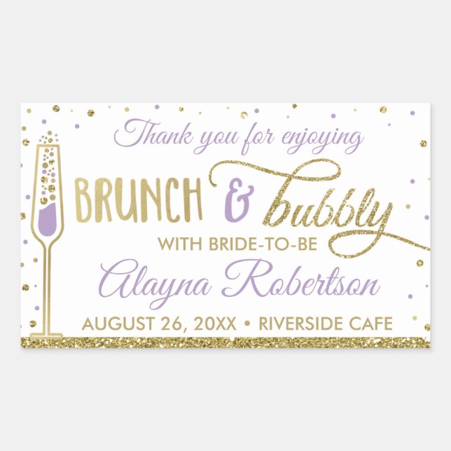 Brunch and Bubbly Bottle Wrapper, Faux Glitter Rectangular Sticker (Front)