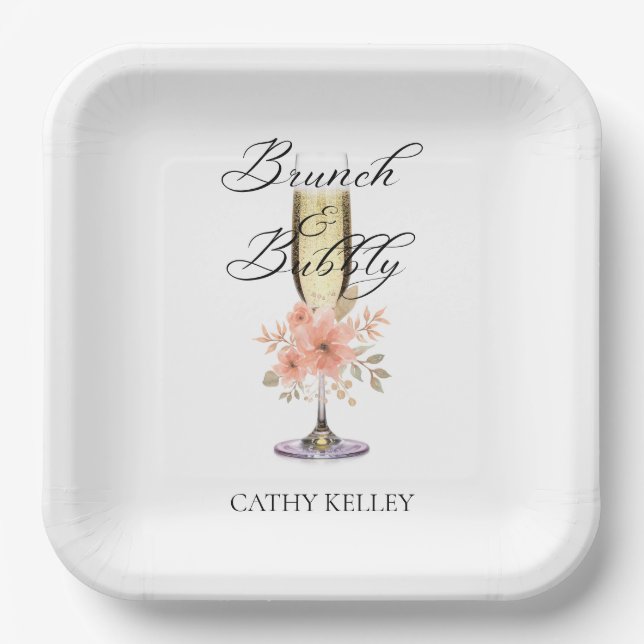 Brunch and Bubbly Bridal Shower 9" Square  Paper Plates (Front)