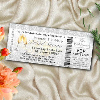 Brunch and Bubbly Bridal Shower Admission Ticket Invitation
