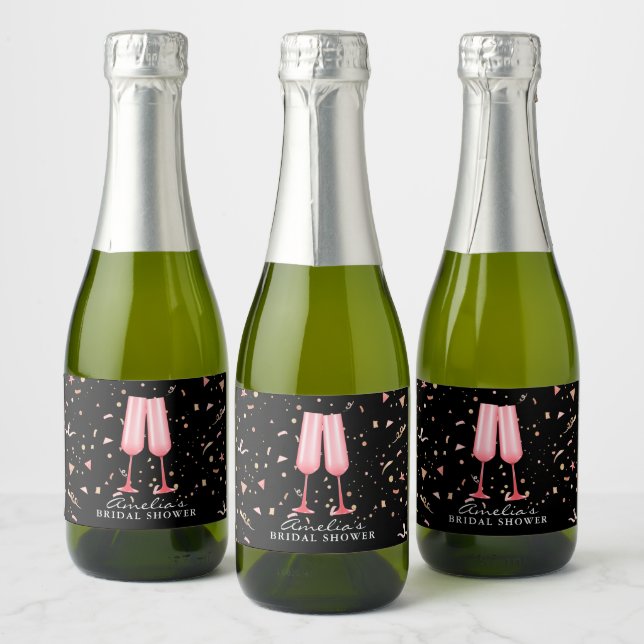 Brunch and Bubbly Bridal Shower Black Mini Sparkling Wine Label (Bottles)