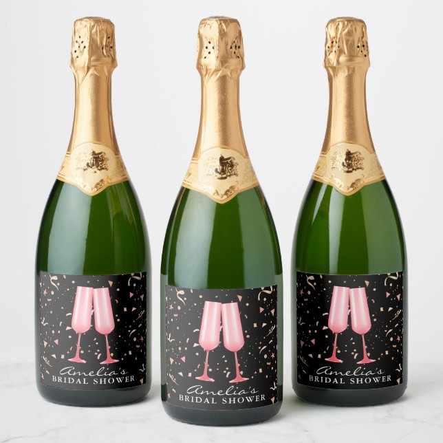 Brunch and Bubbly Bridal Shower Black Sparkling Wine Label (Bottles)