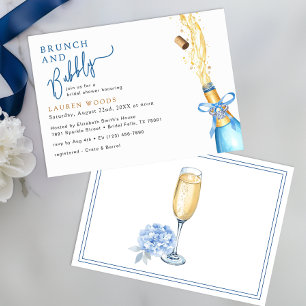Brunch and Bubbly Bridal Shower Blue Champagne Pop Invitation