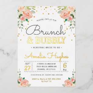 Brunch and Bubbly Bridal Shower Blush Peony Gold Foil Invitation