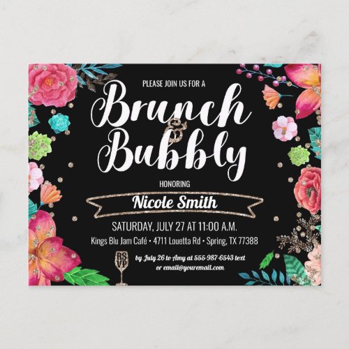 Brunch and Bubbly Bridal Shower Champagne Glitter Invitation Postcard