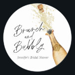 Brunch and Bubbly Bridal Shower Classic Round Stic Classic Round Sticker<br><div class="desc">Brunch and bubbly bridal shower round sticker. Bring a festive touch to your day. Personalize them with your name and event. Designed with a beautiful watercolor Gold Champagne Bottle.  Matching items in our store Cava Party Design.</div>