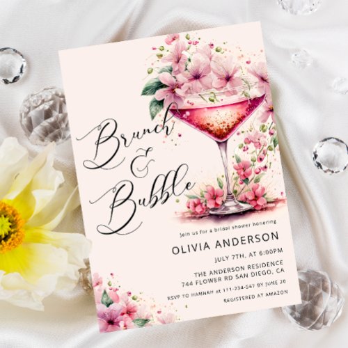 Brunch and Bubbly Bridal Shower Floral Invitation