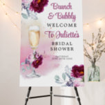 Brunch And Bubbly Bridal Shower  Foam Board<br><div class="desc">Brunch and bubbly bridal shower welcome sign,  featuring champagne glass and pink and burgundy florals with a watercolor wash background.</div>