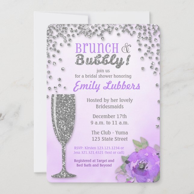 Brunch and Bubbly Bridal Shower Glitter Invitation (Front)