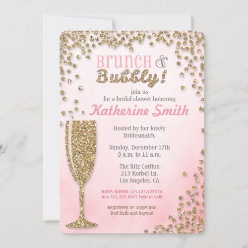 Brunch and Bubbly Bridal Shower Glitter Invitation