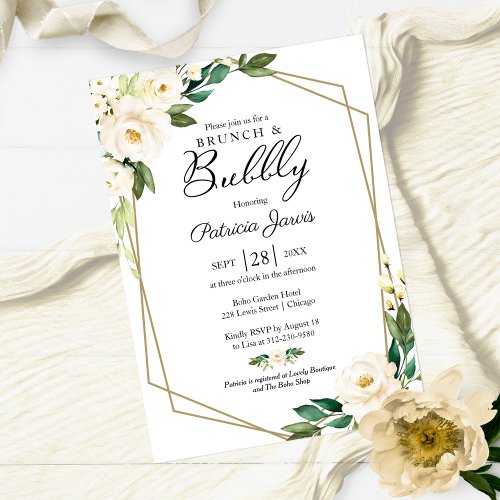 Brunch And Bubbly Bridal Shower Greenery Floral  Invitation