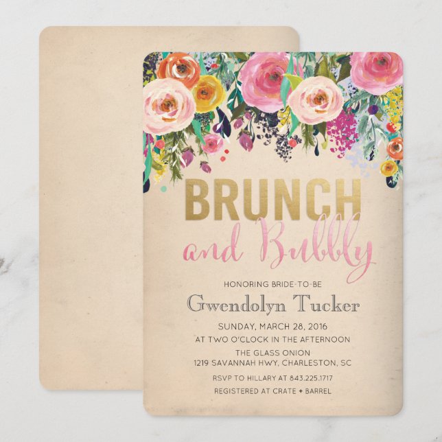 Brunch and Bubbly Bridal Shower Invitation (Front/Back)