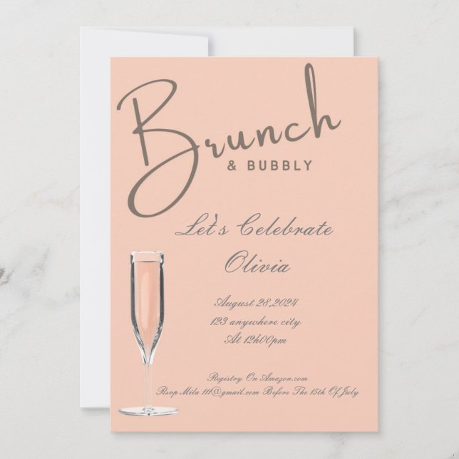 BRUNCH AND BUBBLY BRIDAL SHOWER INVITATION (Front)