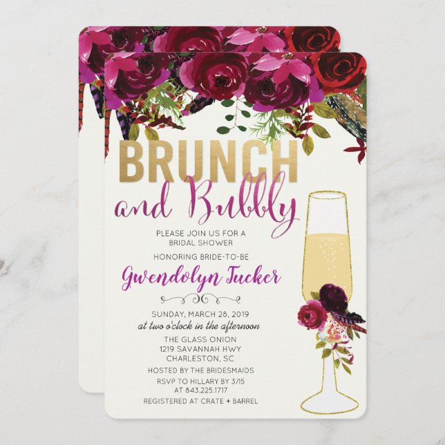 Brunch and Bubbly Bridal Shower Invitation (Front/Back)