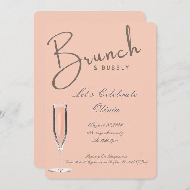 BRUNCH AND BUBBLY BRIDAL SHOWER INVITATION (Front/Back)