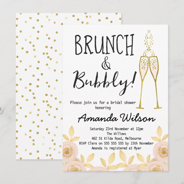 Brunch And Bubbly Bridal Shower Invitation (Front/Back)