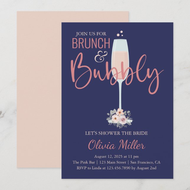 Brunch and bubbly bridal shower invitation (Front/Back)