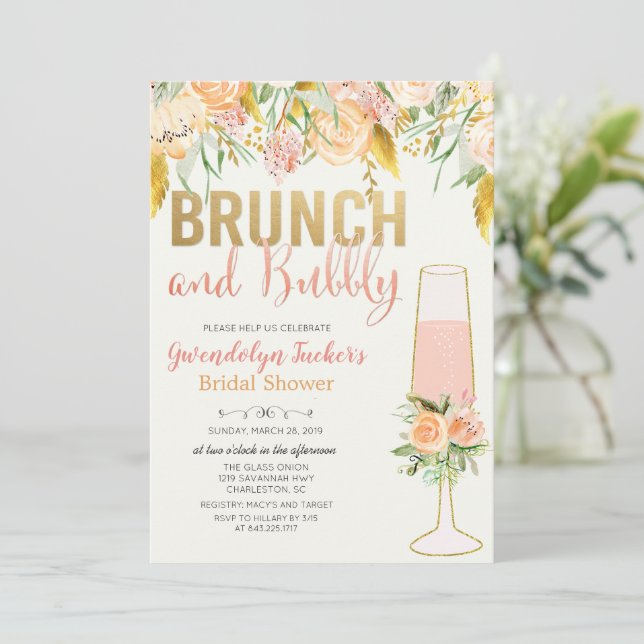 Brunch and Bubbly Bridal Shower Invitation (Standing Front)