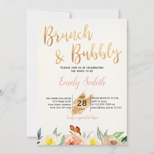 Brunch and Bubbly bridal shower invitation