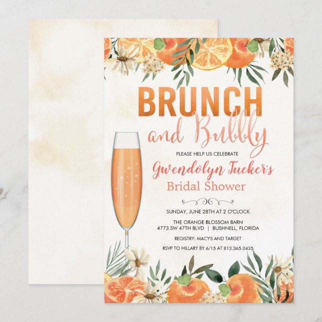 Brunch and Bubbly Bridal Shower Invitation (Front/Back)