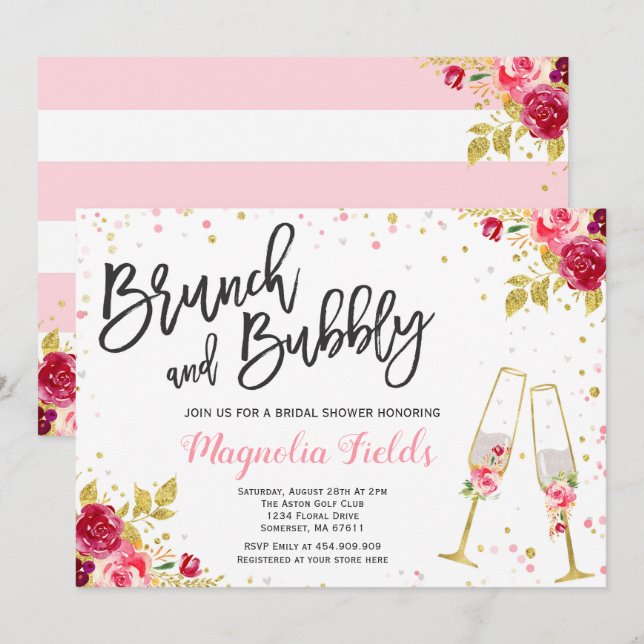 Brunch And Bubbly Bridal Shower Invitation Floral (Front/Back)