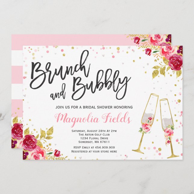 Brunch And Bubbly Bridal Shower Invitation Floral (Front/Back)