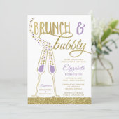 Brunch and Bubbly Bridal Shower Invite, Faux Gold Invitation (Standing Front)