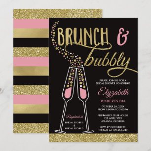 Brunch and Bubbly Bridal Shower Invite, Faux Gold Invitation
