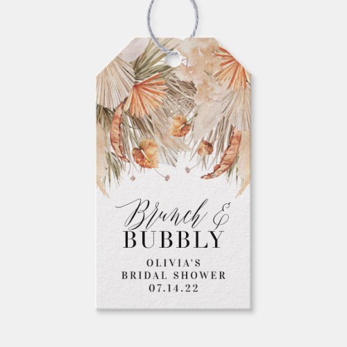 brunch and bubbly Bridal shower pampas botanical Gift Tags