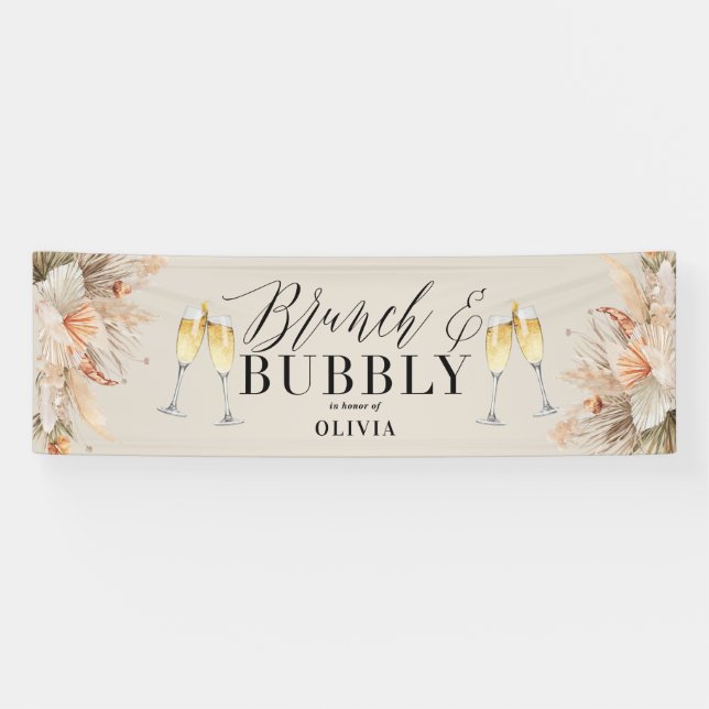 brunch and bubbly Bridal shower pampas grass Banne Banner (Horizontal)